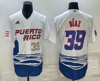 Men%27s Puerto Rico Baseball #39 Edwin Diaz Number 2023 White World Baseball Classic Stitched Jersey